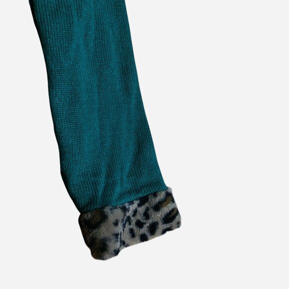 Holiday Time Christmas Sweater Dress Green Elf Leopard Fur Off Shoulder 3X 24W - Picture 13 of 16